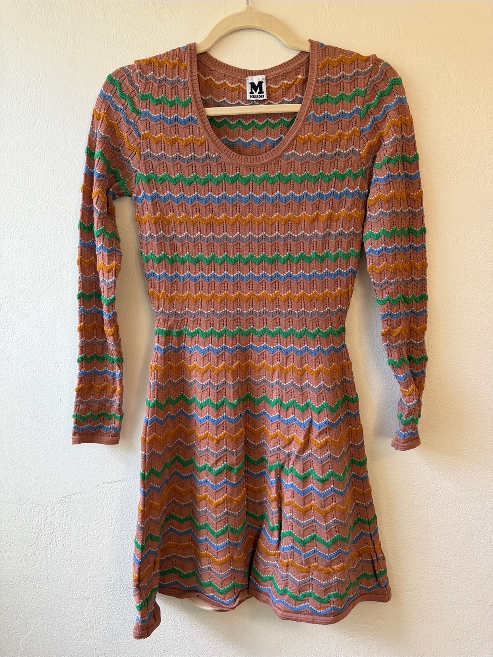 Long-Sleeve Chevron Knit Dress
